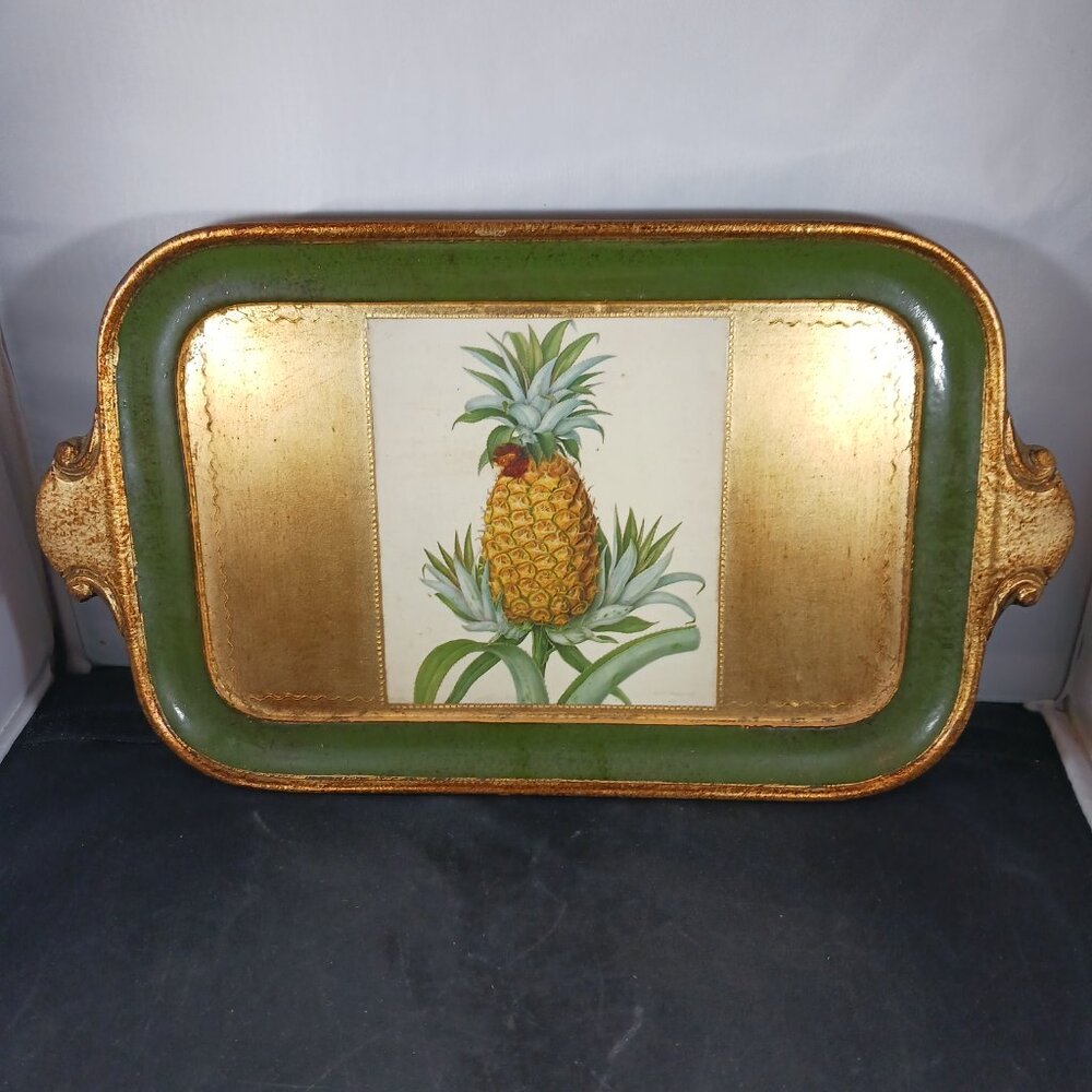 Vintage Venetian Florentine Gilt Pineapple Tray Made in Italy 14 X 8”